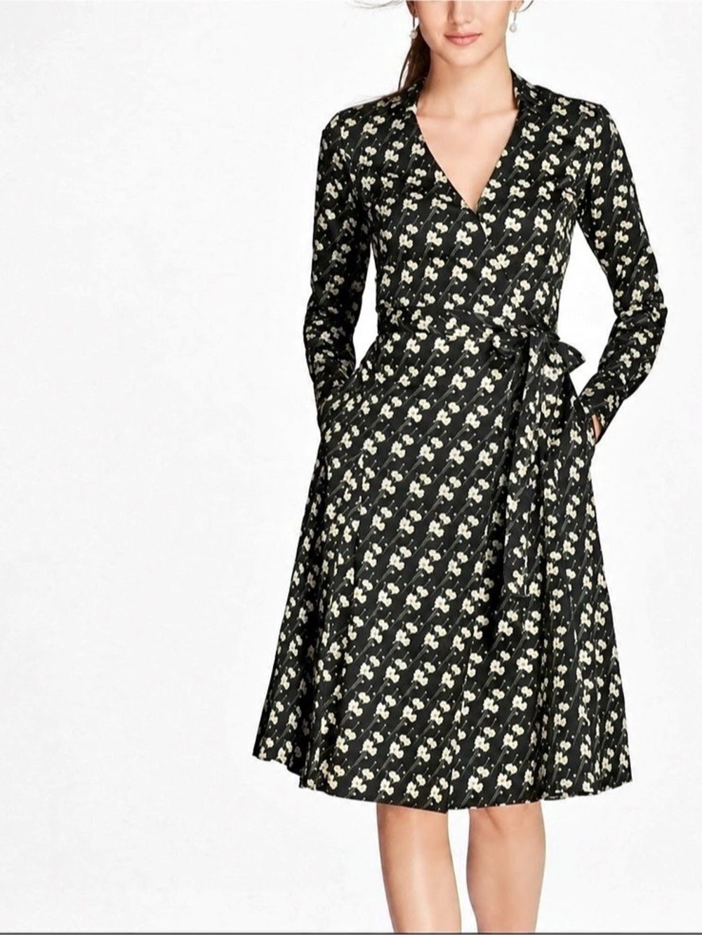 Brooks Brothers Zac Posen Snow Blossom Floral Cotton Sateen Wrap Dress Size 12